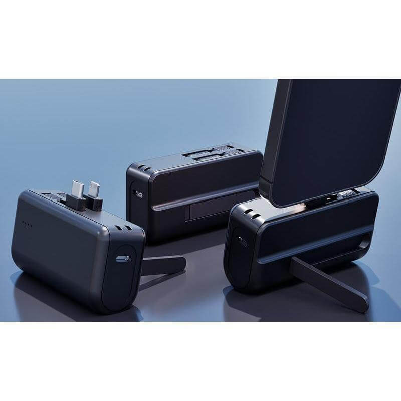 CAPSULE - @memorii® 4500mAh Mini Powerbank with Inbuilt Cable and Phone Stand