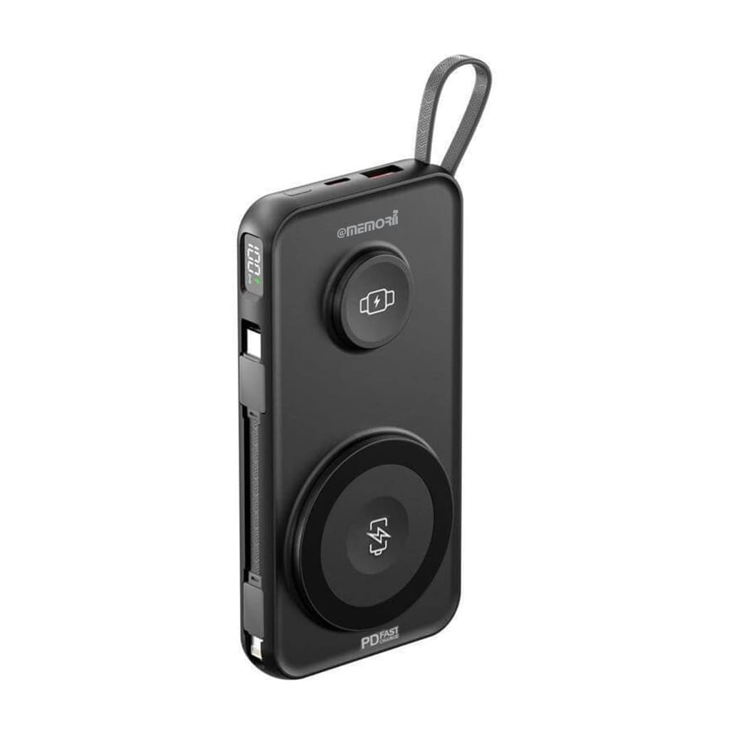 ROTTERDAM - @memorii® 10,000mAh Universal Wireless Powerbank with inbuilt cables - Black