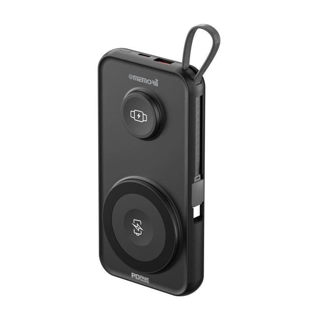ROTTERDAM - @memorii® 10,000mAh Universal Wireless Powerbank with inbuilt cables - Black