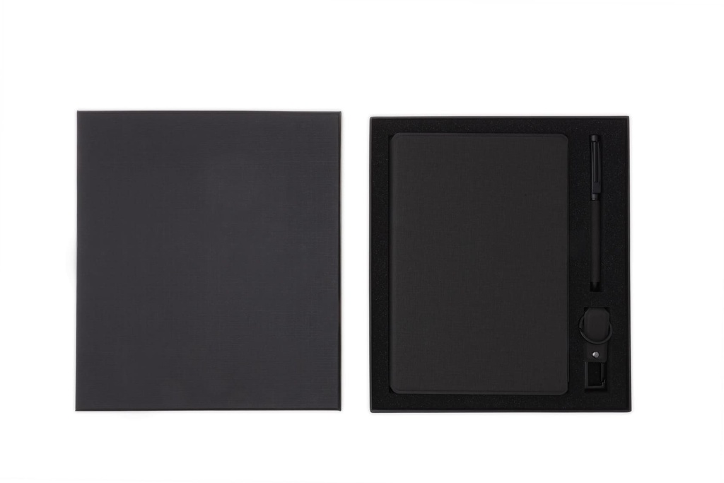 LENZEN - CHANGE ZERO Sustainable Gift Set with Refillable Notebook, Pen & USB Keychain - Black