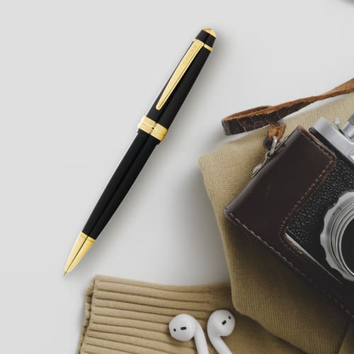Cross Bailey Light™ Polished Black Resin and Gold Tone Ballpoint Pen (Blue Ink)