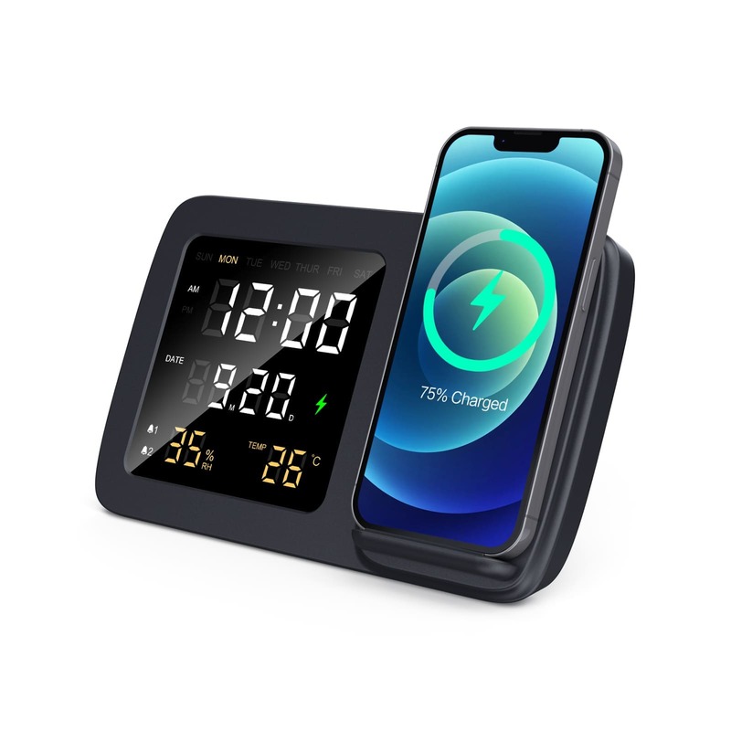 RISE - Giftology Digital Alarm Clock & Wireless Charger - Black