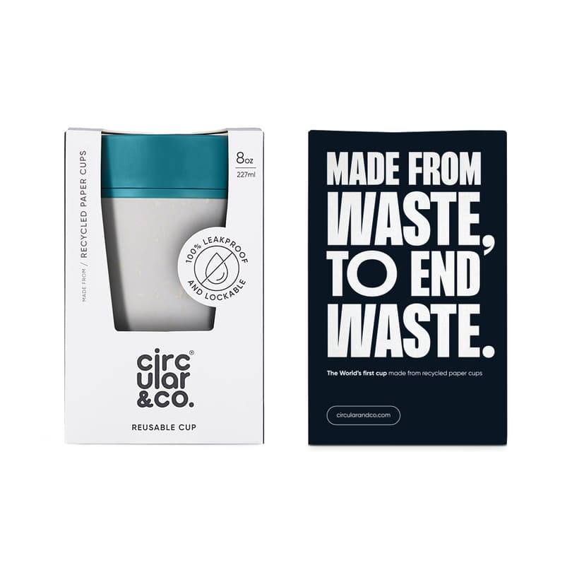 Circular Cup 8oz Chalk & Aquamarine Green