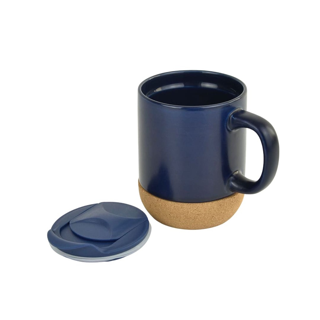 LUCCA - Giftology Ceramic Mug with Cork and Lid - Navy Blue