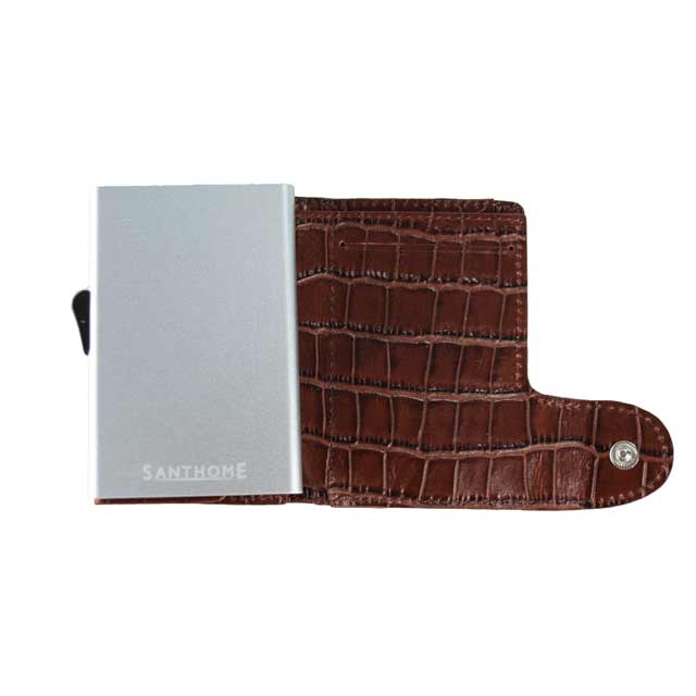 CIKAW – SANTHOME Genuine Leather RFID Cards Wallet Brown