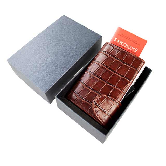 CIKAW – SANTHOME Genuine Leather RFID Cards Wallet Brown