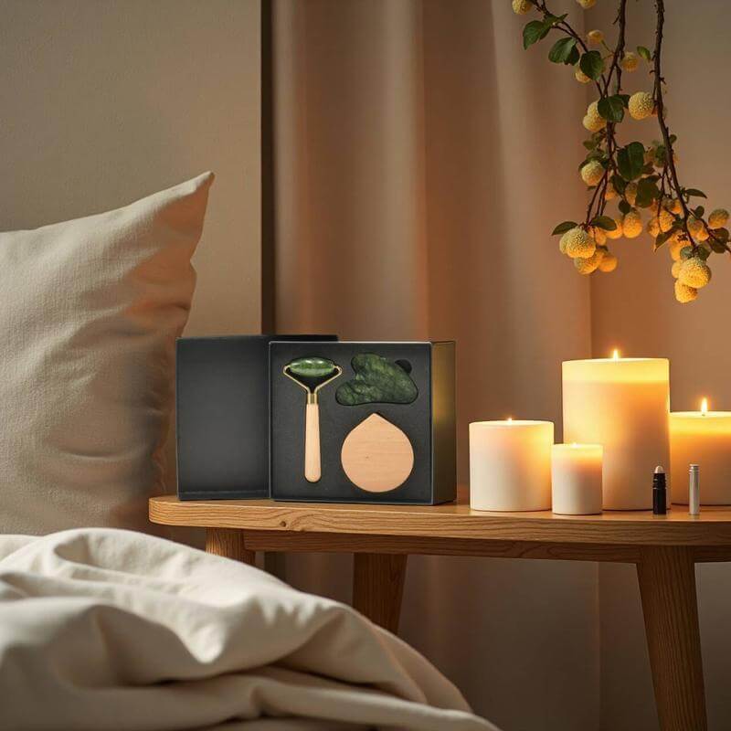 LUNA - Set of Jade Face Roller, Guasha and Mirror