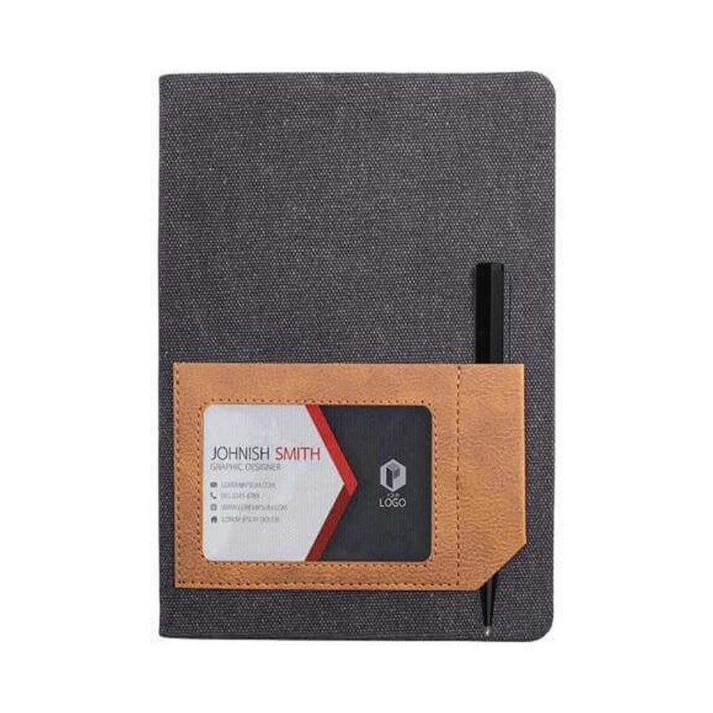 ADANA - Santhome Recycled Canvas A5 Hard Cover Notebook with PU Pocket - Black