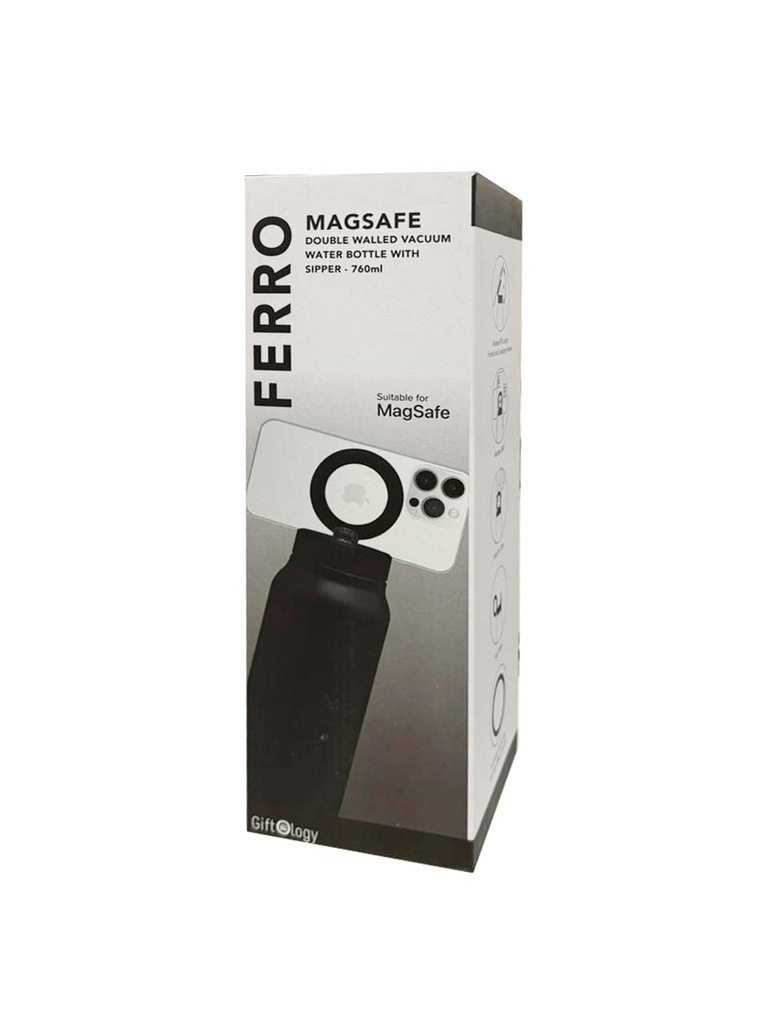 FERRO - Giftology Double Walled Vacuum Bottle with Mag Holder - Black