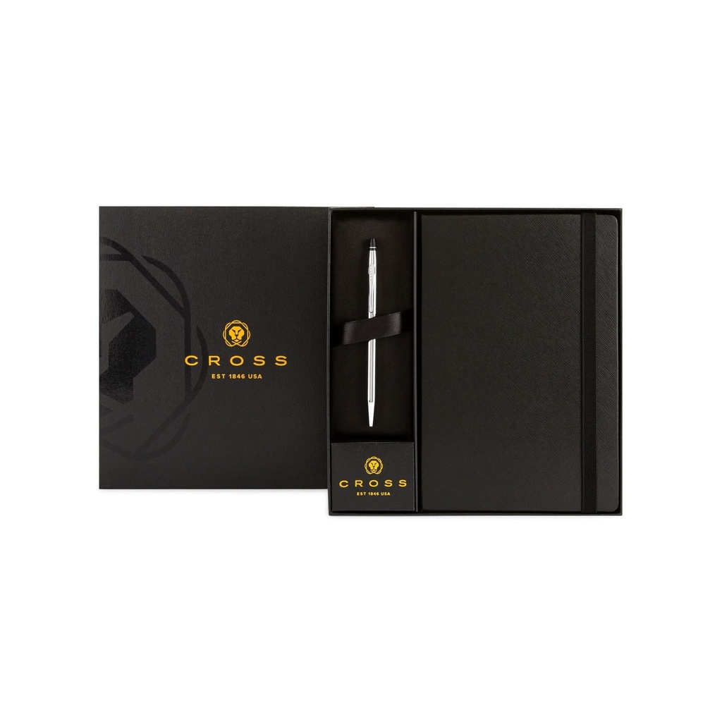 Cross Click™ Chrome Ballpoint Pen & A5 Hardcover Notebook Gift Set - Black