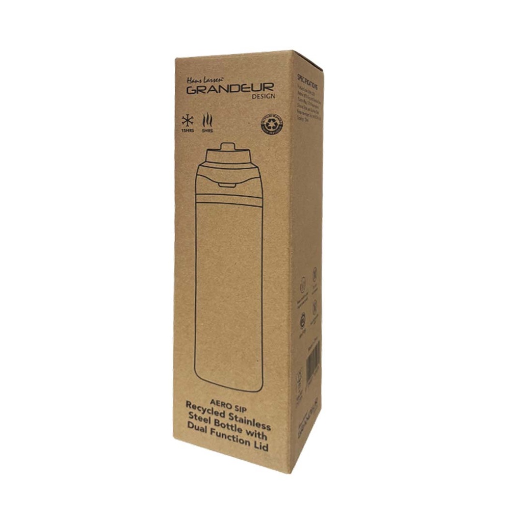 AERO SIP - Hans Larsen Recycled Stainless Steel Bottle with Dual Sip Lid - Black