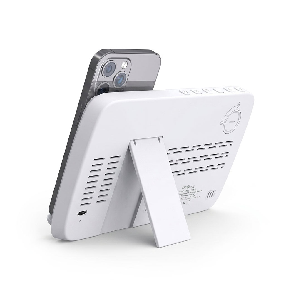 RISE - Giftology Digital Alarm Clock Wireless Charger - White