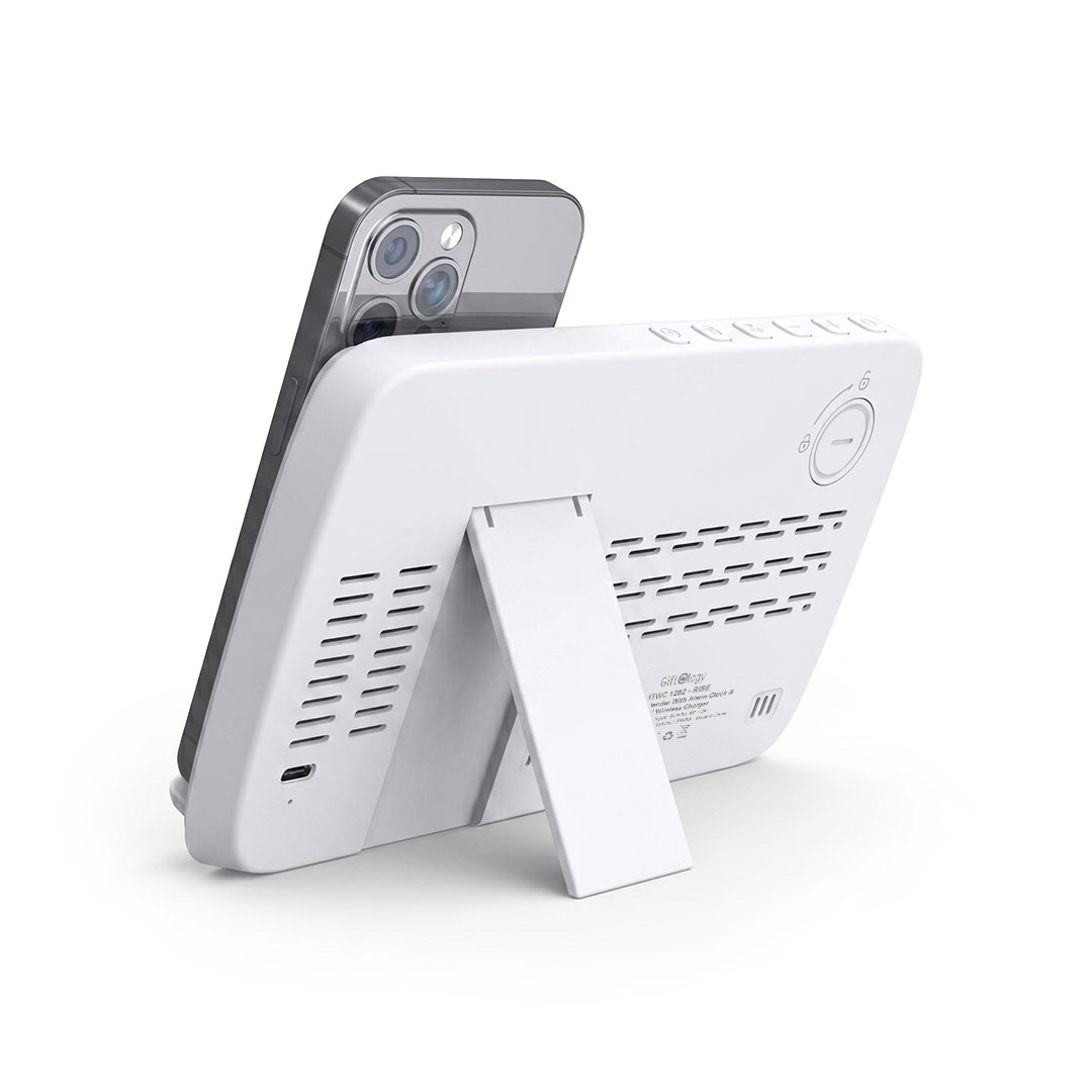 RISE - Giftology Digital Alarm Clock Wireless Charger - White