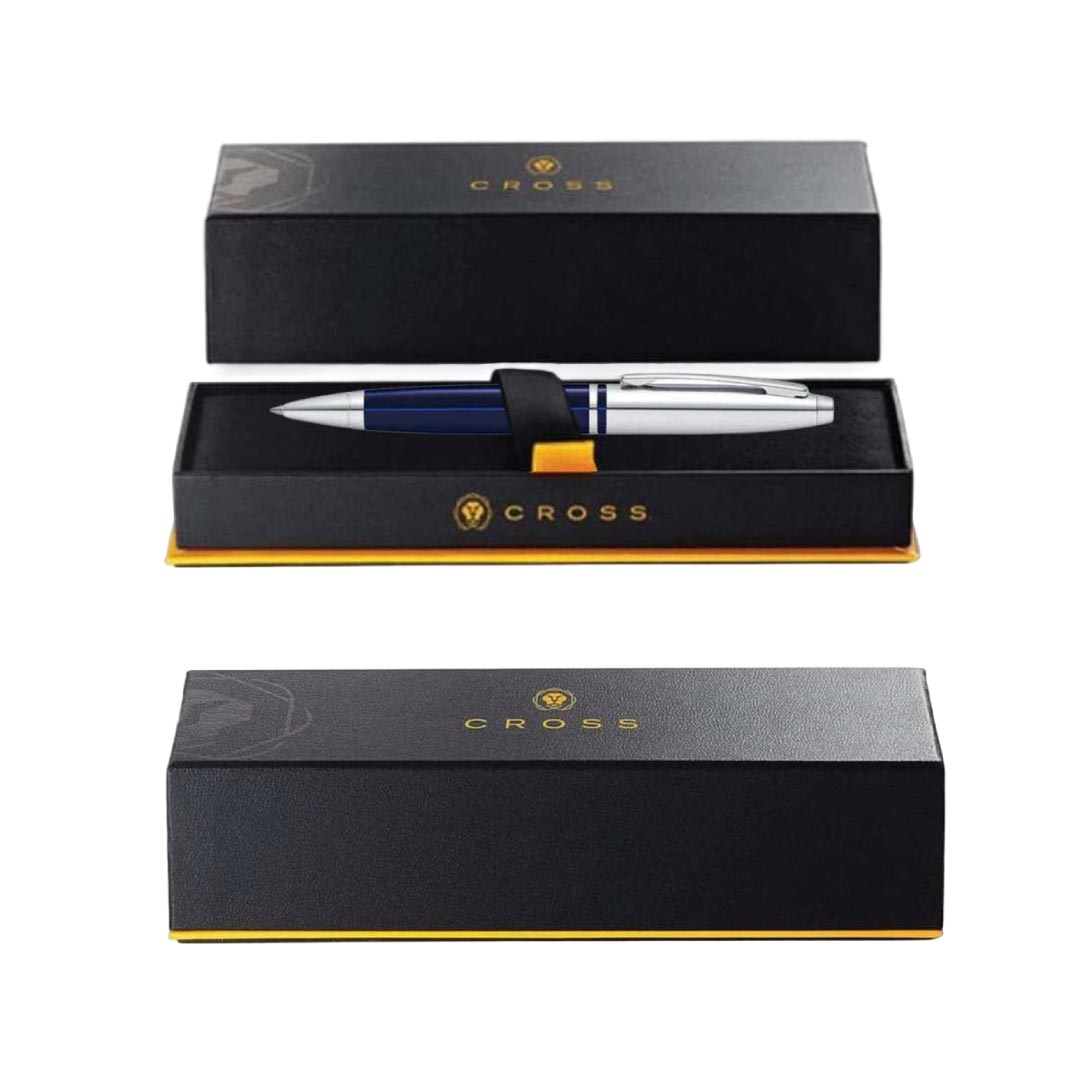 Cross Calais™ Chrome/Blue Lacquer with Polished Chrome Appointments Ballpoint Pen  (Blue Ink)