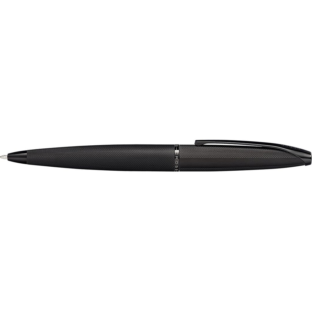 Cross ATX® Brushed Black with Machine-Turned Diamond Pattern Engraving with Polished Black PVD Appointments Ballpoint Pen (Blue Ink)