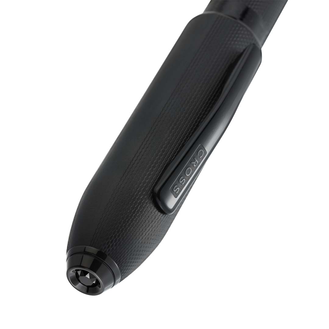 Peerless™ Polished Black PVD Engraved Diamond Pattern with Black PVD Appointments and Swarovski Crystal Rollerball Pen (Blue Ink) 4