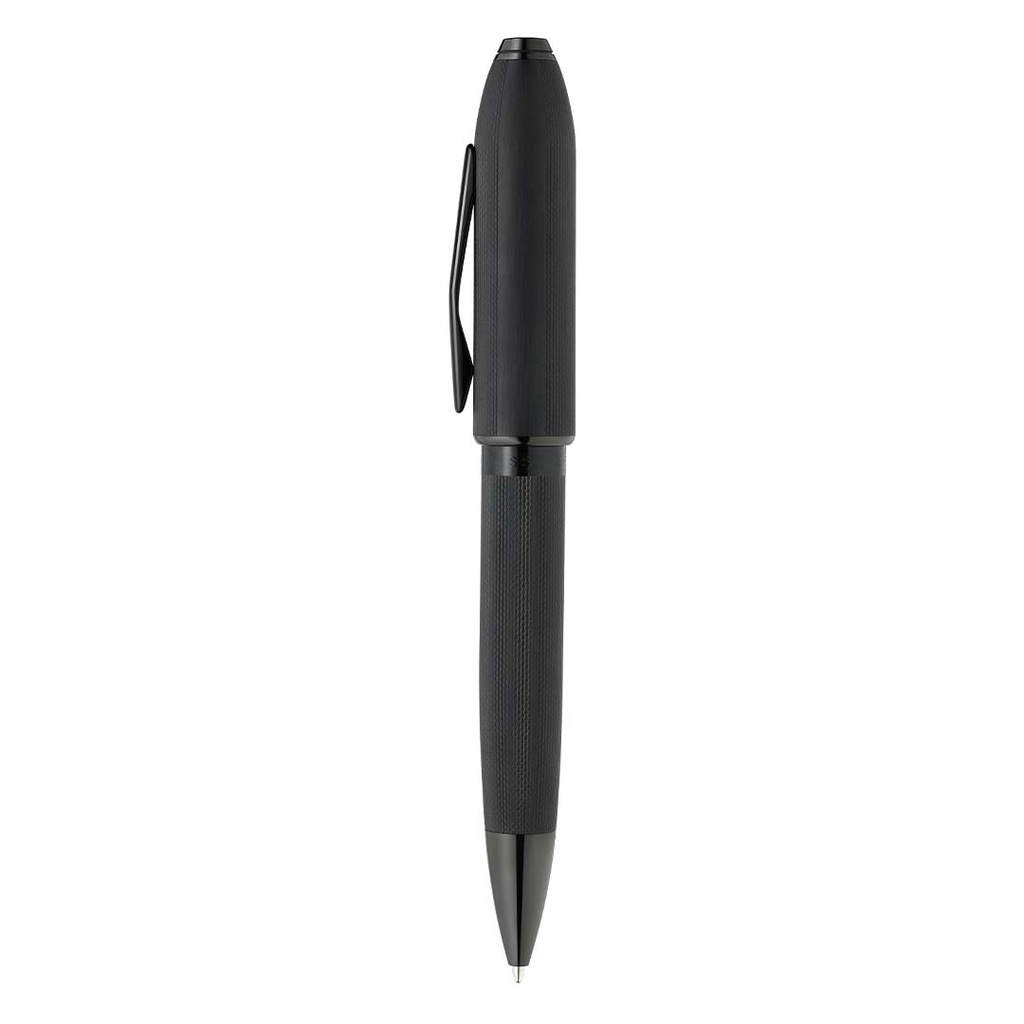 Peerless™ Polished Black PVD Engraved Diamond Pattern with Black PVD Appointments and Swarovski Crystal Ballpoint Pen (Blue Ink)