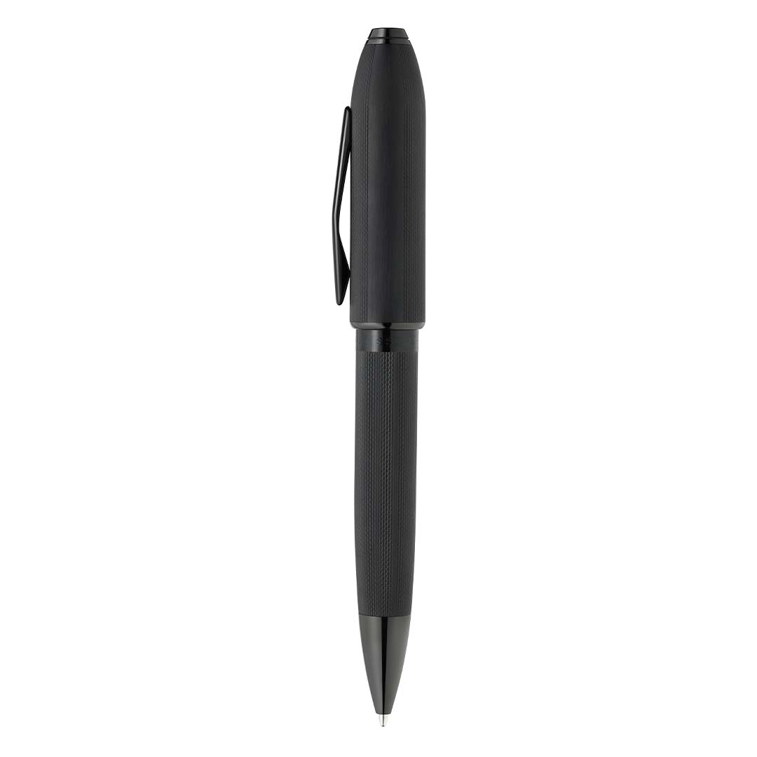 Peerless™ Polished Black PVD Engraved Diamond Pattern with Black PVD Appointments and Swarovski Crystal Ballpoint Pen (Blue Ink) 2