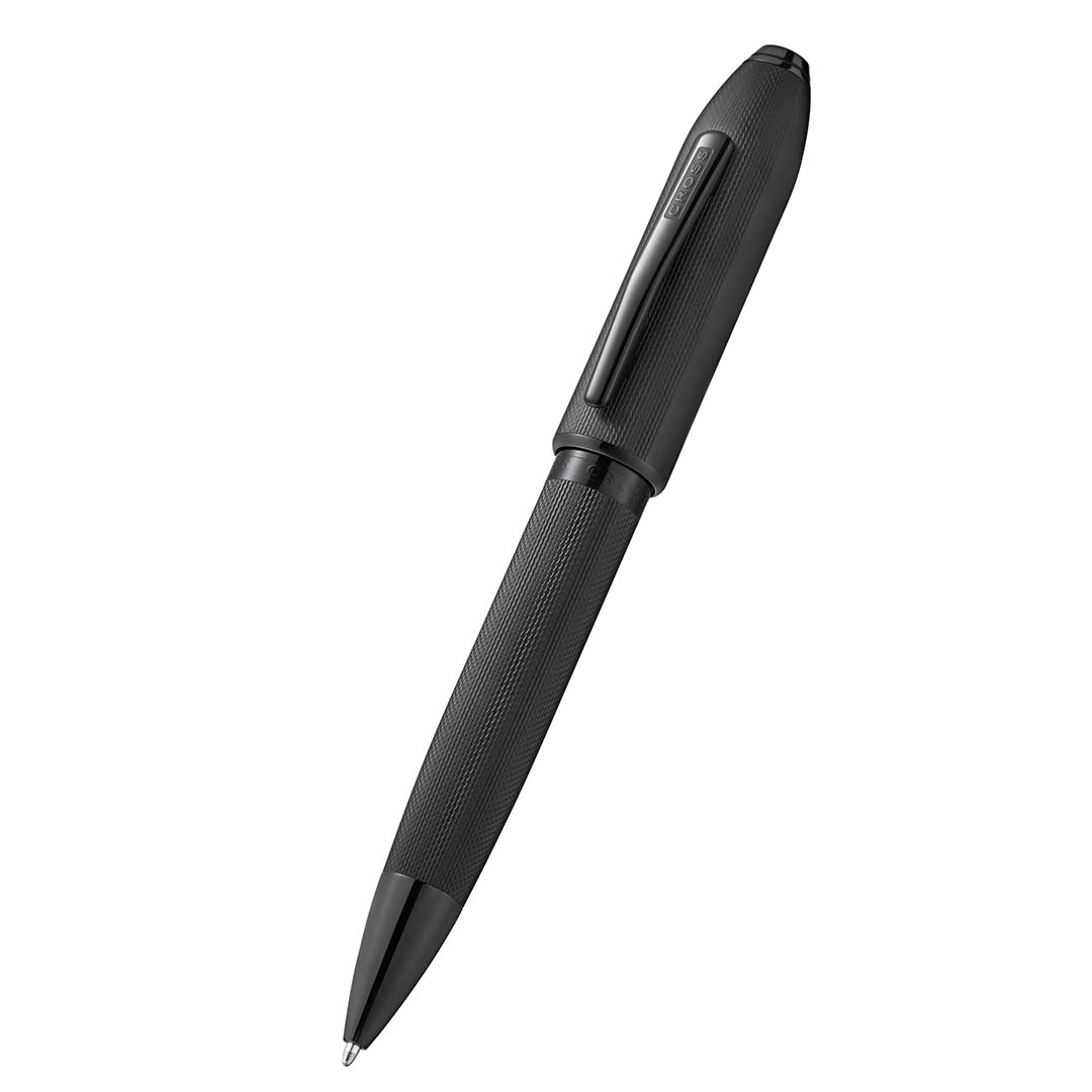 Peerless™ Polished Black PVD Engraved Diamond Pattern with Black PVD Appointments and Swarovski Crystal Ballpoint Pen (Blue Ink) 3