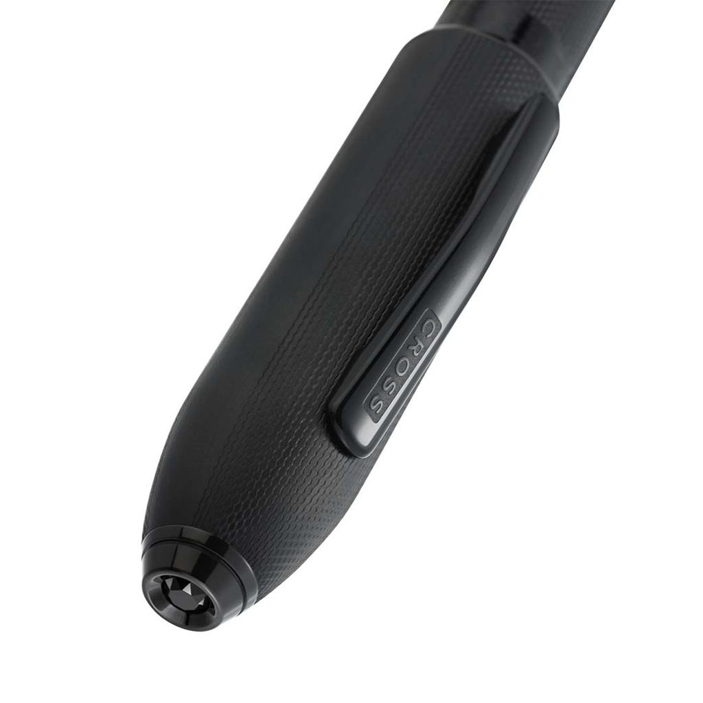 Peerless™ Polished Black PVD Engraved Diamond Pattern with Black PVD Appointments and Swarovski Crystal Ballpoint Pen (Blue Ink)