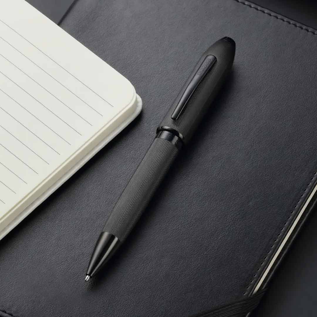 Peerless™ Polished Black PVD Engraved Diamond Pattern with Black PVD Appointments and Swarovski Crystal Ballpoint Pen (Blue Ink) 6