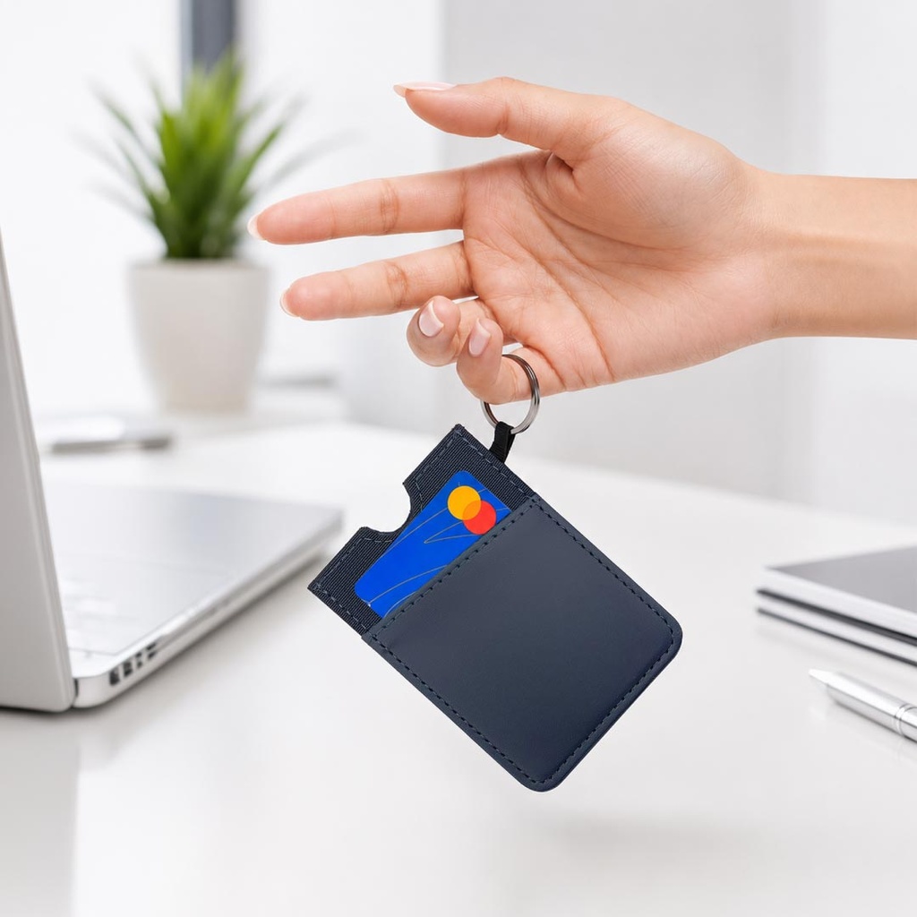 LUGANO - Vertical RFID Cardholder Wallet with Keyring - Navy Blue