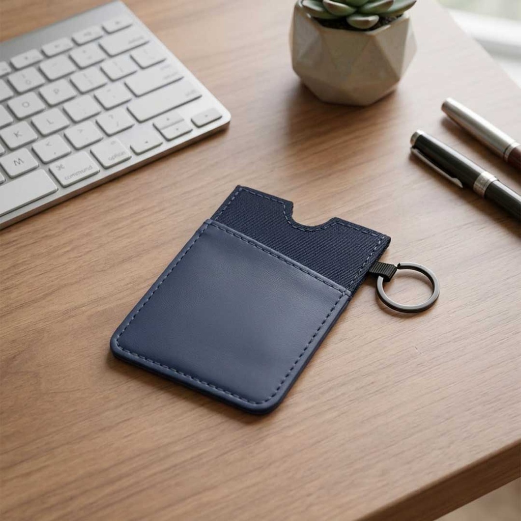 LUGANO - Vertical RFID Cardholder Wallet with Keyring - Navy Blue