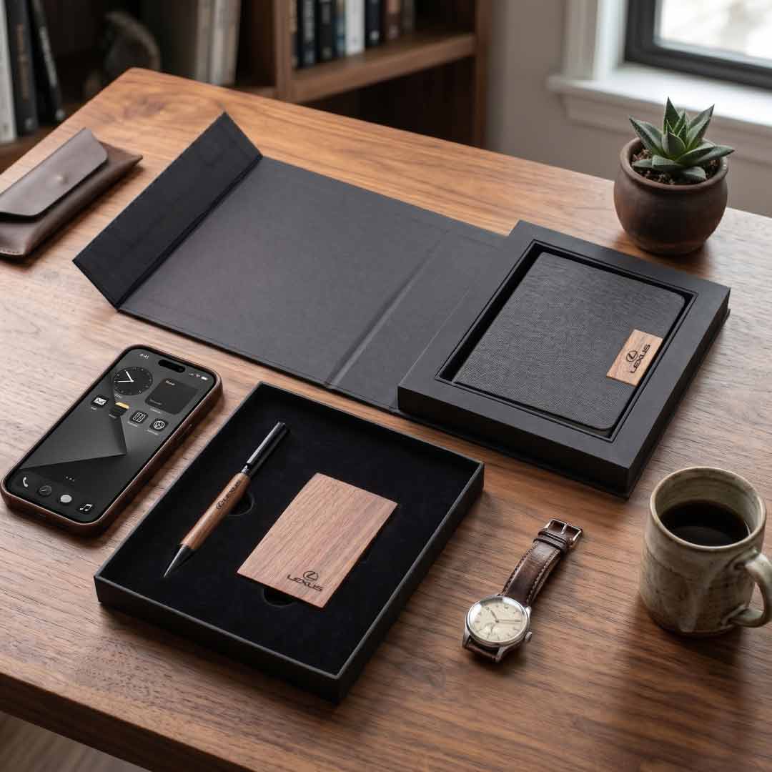 TULUM - SANTHOME Gift set with Notebook, Pen and Card Holder with Walnut Accents 7