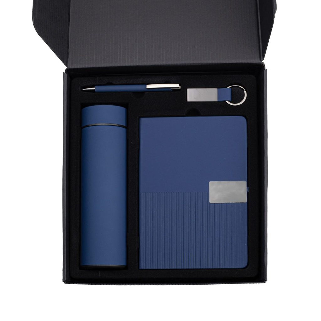 ORION SET - Giftology Set of Temperature Flask, Notebook, Pen and Keychain - Navy Blue