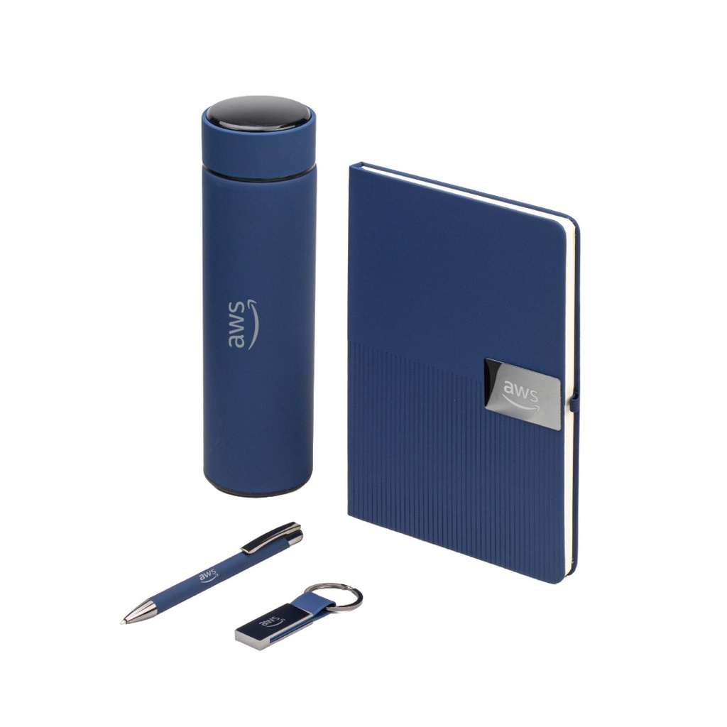 ORION SET - Giftology Set of Temperature Flask, Notebook, Pen and Keychain - Navy Blue
