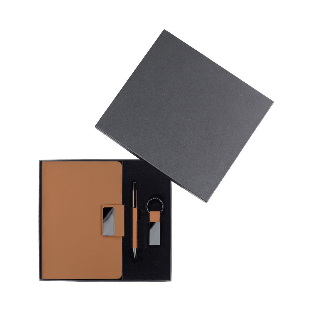 REGENT - Giftology Set of Notebook, Keychain and Pen - Tan