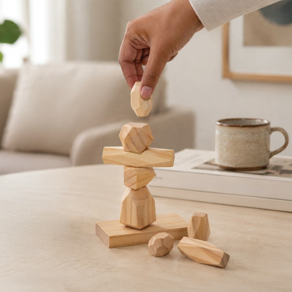 BIRCH - Wood Balancing Rocks Game with Pouch