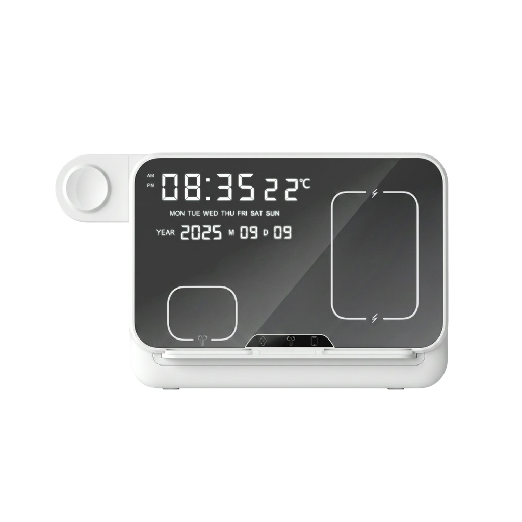FAROS @memorii 5 in 1 Wireless Fast Charging Station with Display Clock - White