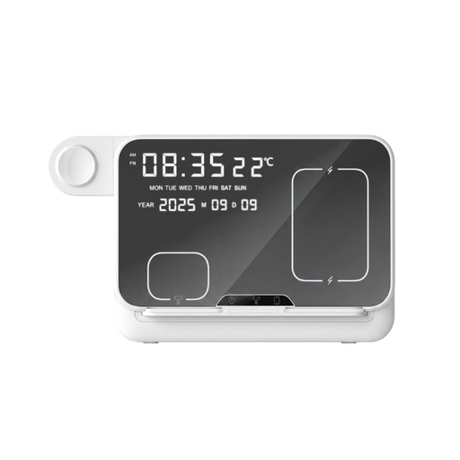 FAROS @memorii 5 in 1 Wireless Fast Charging Station with Display Clock - White