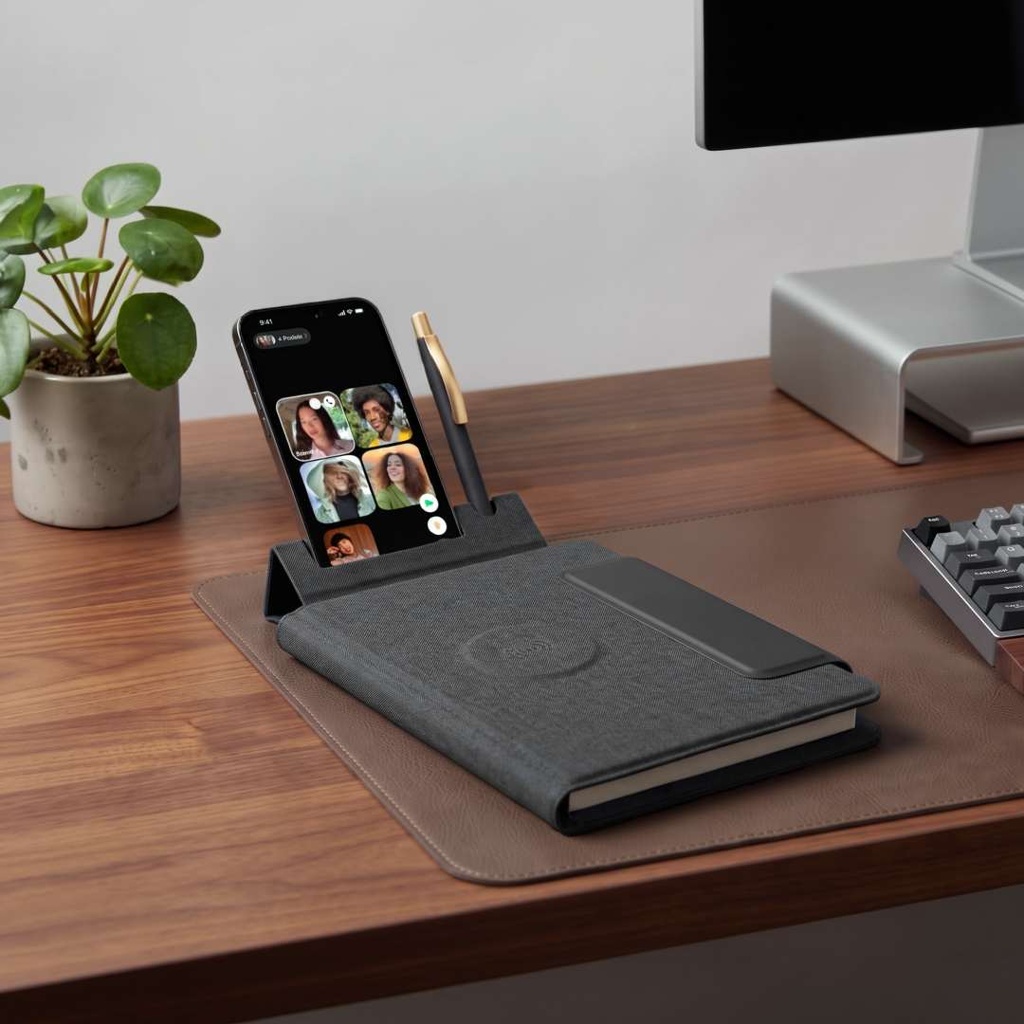 MagFolio - Santhome A5 PU notebook with 15W MagSafe Wireless Charger- Black 
