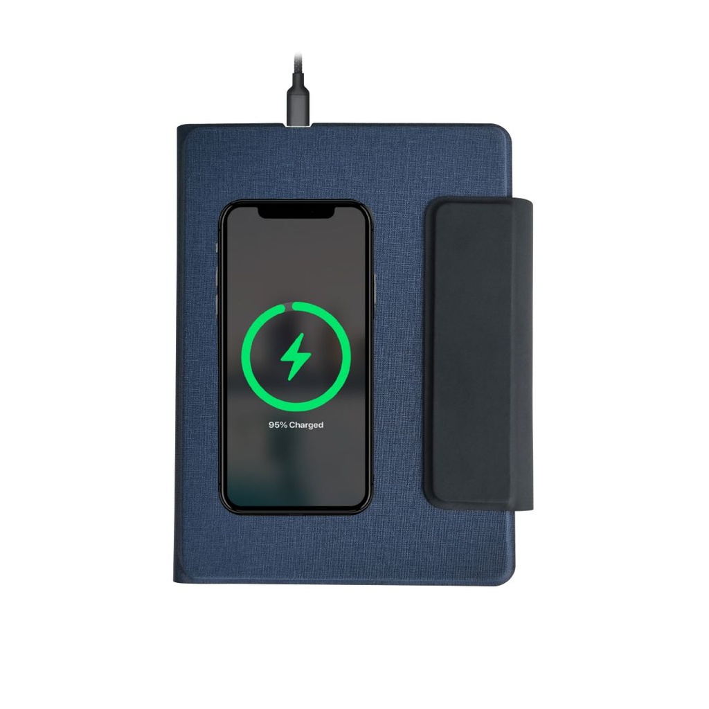 MagFolio - Santhome A5 PU Portfolio with 15W MagSafe Wireless Charger - Navy Blue