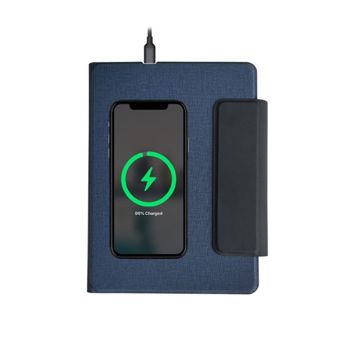 MagFolio - Santhome A5 PU notebook with 15W MagSafe Wireless Charger- Navy Blue