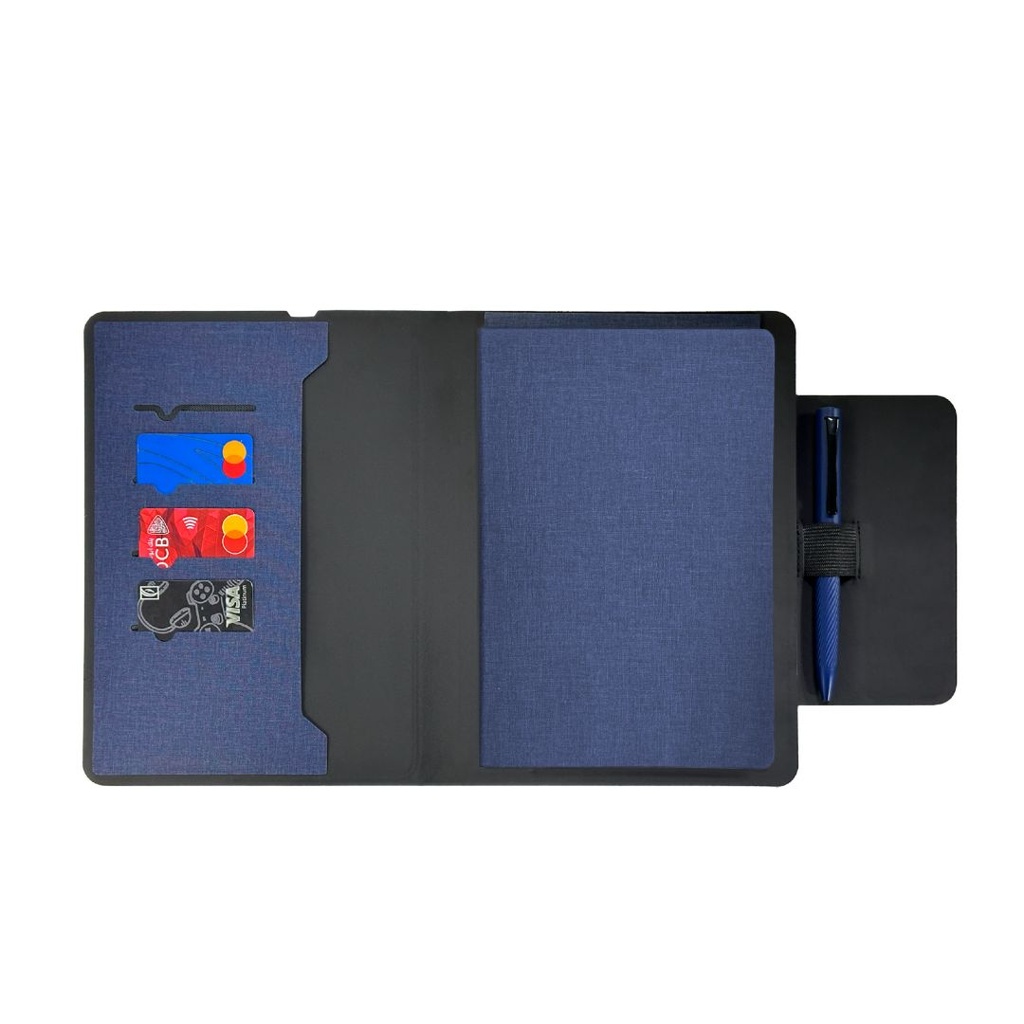 MagFolio - Santhome A5 PU Portfolio with 15W MagSafe Wireless Charger - Navy Blue