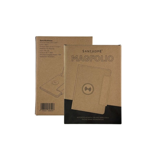 MagFolio - Santhome A5 PU notebook with 15W MagSafe Wireless Charger- Navy Blue