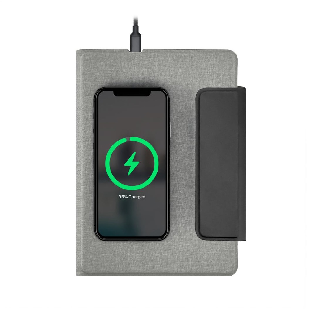 MagFolio - Santhome A5 PU Portfolio with 15W MagSafe Wireless Charger - Grey