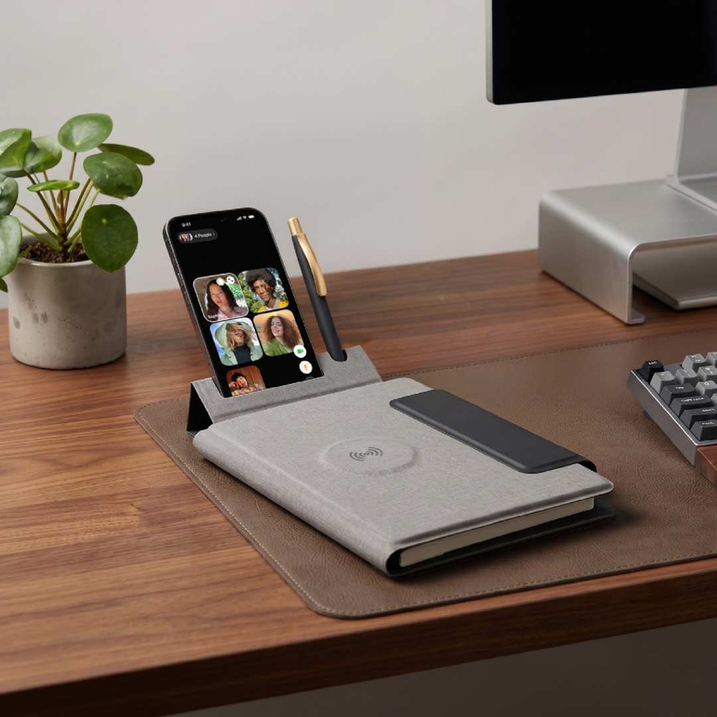 MagFolio - Santhome A5 PU Portfolio with 15W MagSafe Wireless Charger - Grey