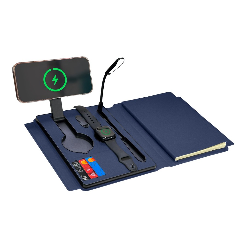 SOLAIS - Santhome Recycled 10000 mAh Power Bank with 15W Magsafe Smart A5 Organizer - Navy Blue