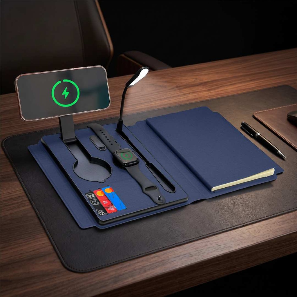 SOLAIS - Santhome Recycled 10000 mAh Power Bank with 15W Magsafe Smart A5 Organizer - Navy Blue