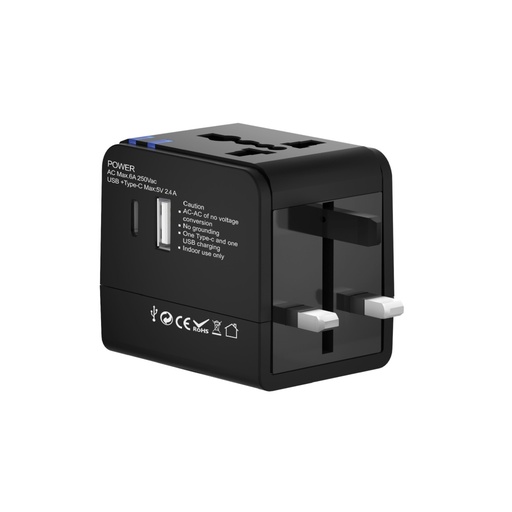 SERRI AC - Giftology Travel Adapter with Type C Compatibility - Black 