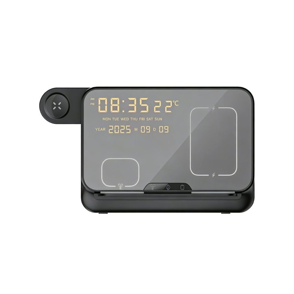 FAROS - @memorii 5 in 1 Wireless Fast Charging Station with Display Clock - Black