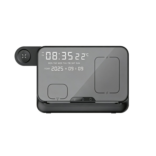 FAROS @memorii 5 in 1 Wireless Fast Charging Station with Display Clock - Black