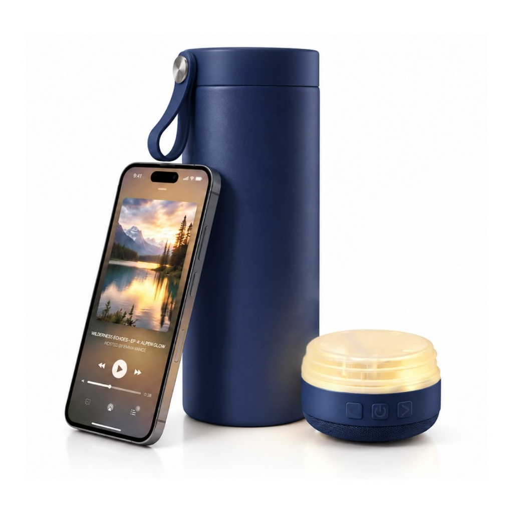 DEXOS - Giftology Double Wall Vacuum Bottle with 3W Speaker - 500 ml - Navy Blue