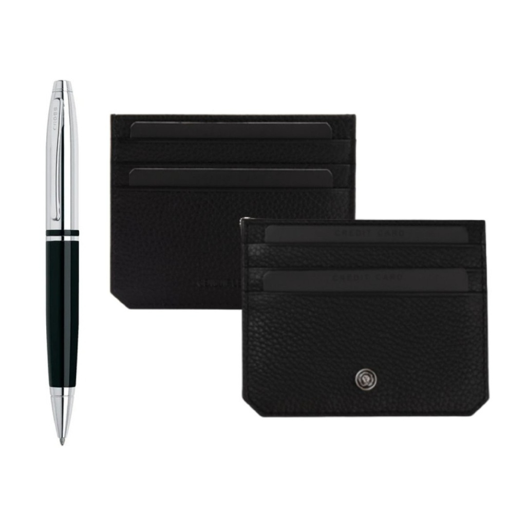 Cross Calais™ Ballpoint Pen with Leather Cardholder - Black