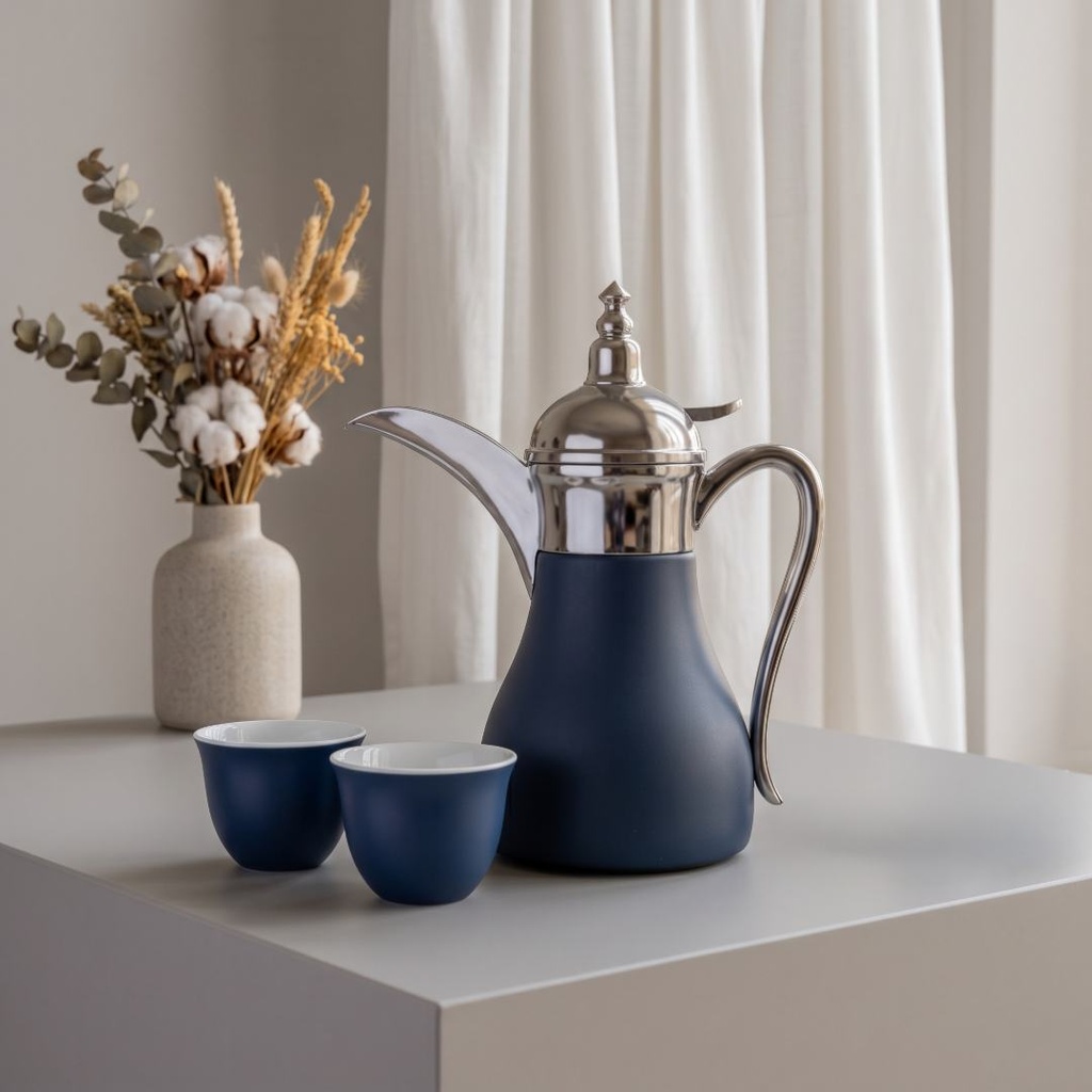 WESAL - Hans Larsen Dallah Nano Gift Set with 2 Cava Cups - Blue / Chrome
