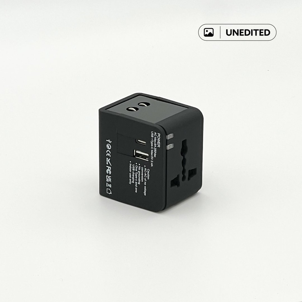 SERRI AC - Giftology Travel Adapter with Type C Compatibility - Black